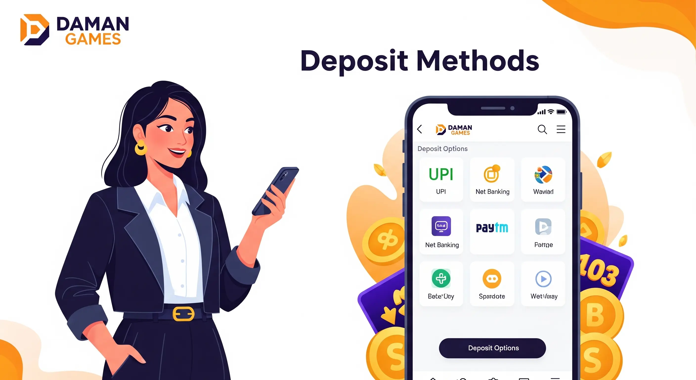 An image displaying the various secure deposit methods available on the platform.
